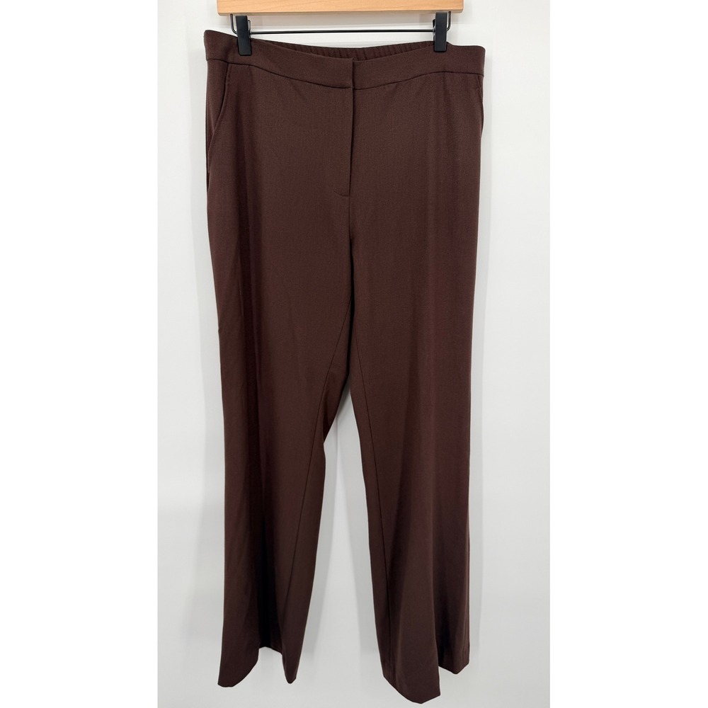 Neiman Marcus Dress Pants Womens L Brown Good Wool Blend Wide Leg Trouser
